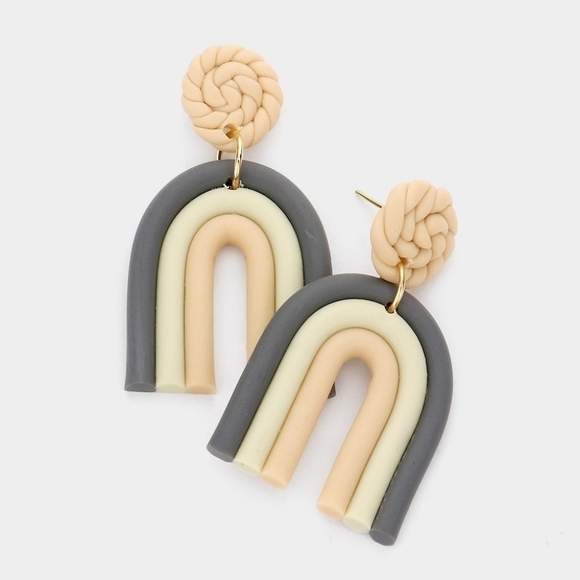 Anthropologie Jewelry - NWT Boho Gray Ivory Rainbow Retro Clay Dangle Earrings